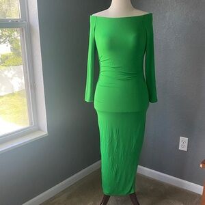 Zara Polyamide Elegant Green Off-Shoulder Dress